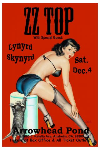 Zz Top & Lynyrd Skynyrd Betty Page Concert Poster 1999 Large Format 24x36