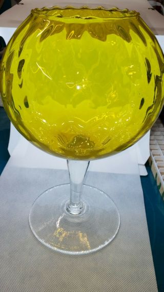 Vtg Lemon Yellow Blown Glass Stemmed Vase Bowl Goblet Empoli Optic Mcm
