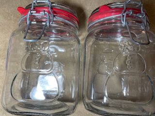 Anchor Hocking Snowman Canister Cookie Jar Christmas Glass Vtg Set 2 1031