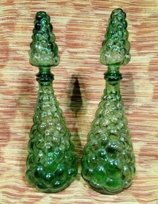 Italian Empoli Glass Genie Bottle.  Bubble Pattern Mid Century Modern