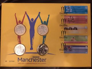 Gb Fdc Pnc Unc 4 X Rare £2 17th Commonwealth Games Manchester Postmark 16.  7.  2002