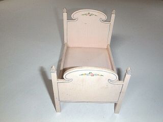 Antique Tynietoy Dollhouse Miniature Toy Furniture Doll Bed Pink Painted Vintage