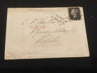 Gb Penny Black On Cover With Leamington Cds 1841 Black Maltese Cross