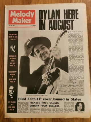 Melody Maker Newspaper July 26th 1969 Bob Dylan Cover