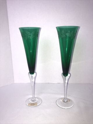 Lenox For The Holidays Christmas Gems Toasting Flutes Set Of 2 Emerald Box