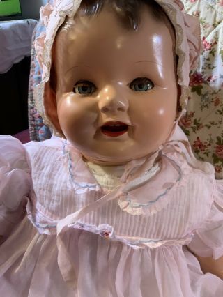 Vintage Antique 24” Unmarked Composition Doll/cloth Body;blue Tin Sleep Eyes