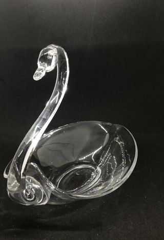 Vintage Crystal Art Glass Swan Bowl Candy Clear Dish 10 " × 13 " × 8 "