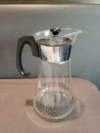 Vtg Pyrex Clear Glass Coffee Pot Carafe Black Bee Pattern Good