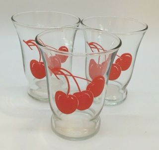 3 Vintage 1950s Libbey Red Cherry Juice Glasses Vibrant Color 3 " Tall Retro