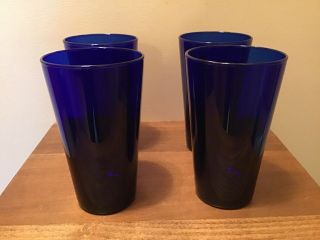 4 Vintage Libbey Deep Cobalt Blue 16 Oz Tumblers Glasses 5 3/4”