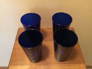 4 Vintage Libbey Deep Cobalt Blue 16 Oz Tumblers Glasses 5 3/4” 2