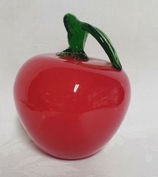 Red Hand Blown Bubble Art Glass Apple Paperweight Fruit