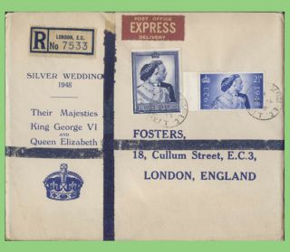 G.  B.  1948 Silver Wedding Set On Registered First Day Cover,  London Chief Office