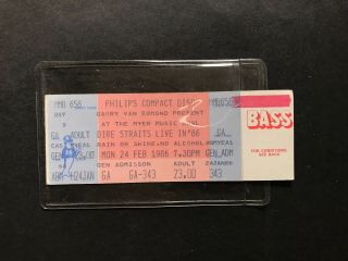 Dire Straits 1986 Feb 24th At The Myer Music Bowl,  Concert Ticket