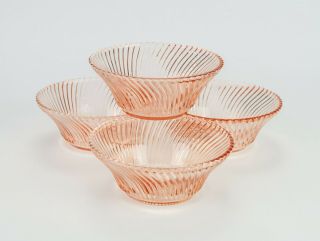 Federal Diana Pink Cereal Bowls 4 Pc Set,  Vintage Pink Depression Glass Swirl