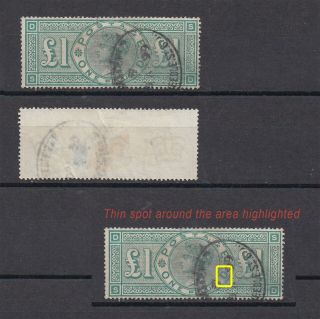 Lot:36434 Gb Qv Sg212 £1 Green Thin Spot Shown In Imag Otherwise A Stamp