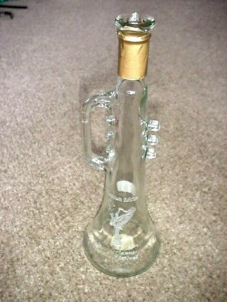 Rare 2000 Orleans Jazz Fest Festival 15 " Etched Glass Trumpet Bottle Souvenir