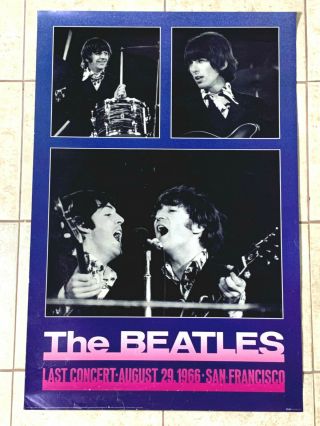 The Beatles Last Concert 1966 San Francisco 1987 Poster 36 " X 24 " Vguc