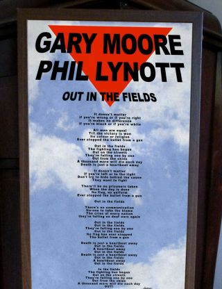 GARY MOORE,  PHIL LYNOTT OUT IN THE FIELDS POSTER LYRIC SHEET,  THIN LIZZY, 2