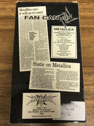 Vintage Metallica VHS - RARE Fan Can 4,  Live Show 11 - 11 - 1997 2