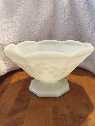 Vintage White Milk Glass Pedestal Fruit Bowl Paneled Grapes $17.  99