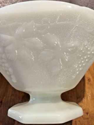 Vintage White Milk Glass Pedestal Fruit Bowl Paneled Grapes $17.  99 2