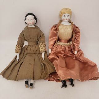 2 Antique Vintage German Porcelain China Head Dolls - Broken -