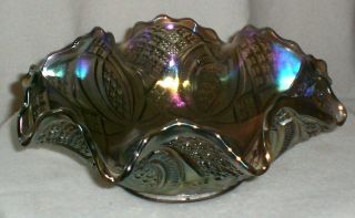 Vintage Imperial Glass Diamond Ring Pattern Smoke Carnival Bowl