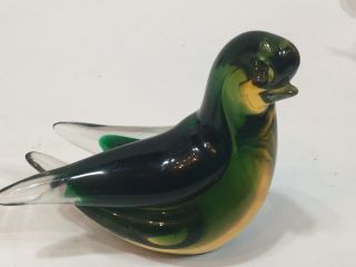 Vintage Murano Italian Art Glass Love Bird Dove Green Paperweight Figurine 3 1/2