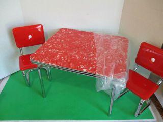American Girl Molly Chrome Table & Chairs Retro Red Vinyl Diner Kitchen Set
