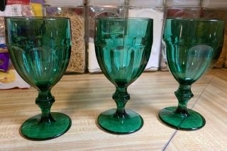 Set Of 3 Libbey Juniper Green Dark Gibraltar Duratuff Water Goblets 6 - 3/4 "