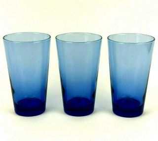 Set Of 3 Libbey Cobalt Blue 16 Oz Flared Tumbler Drinking Glasses