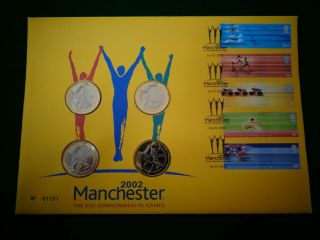 Commonwealth Games (5v) 2002 Royal Mail Fdc 4 X £2 Coins Manchester H/s Ltd