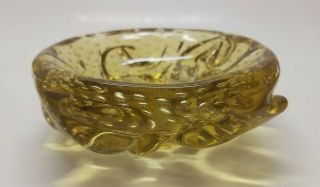 Vintage Murano Art Glass Clear & Amber Controlled Bubbles Ashtray Candy Bowl