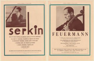 1939 Rudolf Serkin Emanuel Feuermann Photo Booking Double - Sided Print Ad