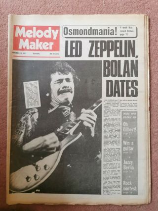 Melody Maker Newspaper November 11th 1972 Led Zeppelin And Bowie Dates