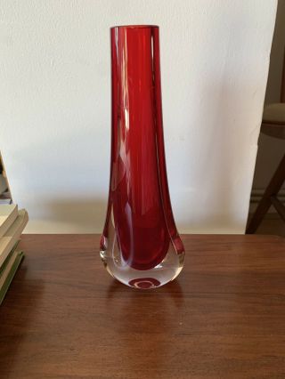 Vintage Whitefriars Ruby Red Teardrop Glass Vase 8 " H 1960 