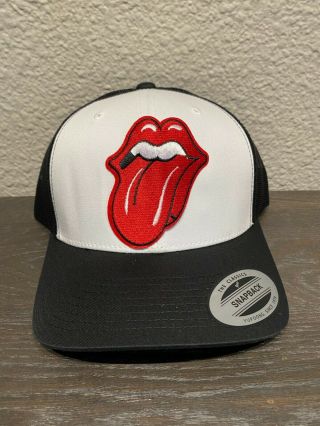 The Rolling Stones Trucker Hat Tongue Patch Cap White & Black Mesh Low - Mid Crown