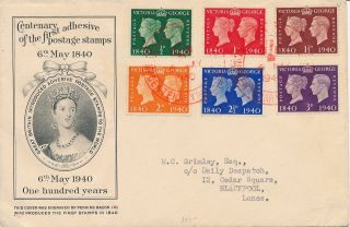 Gb 1940 Stamp Centenary Perkins Bacon Illustrated Fdc London Special H/s