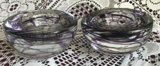 Kosta Boda Atoll Glass Votive Candle Holder Bowl Anna Ehrner Swedish Purple Pair
