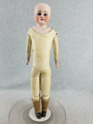 21 " Antique Bisque Shoulder Head Kid Leather Body German Doll W Paperweight Eyes