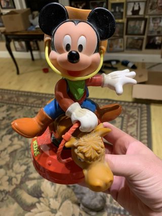 Disney Arco Toys Wind Up Rodeo Cowboy Mickey Mouse Riding A Bull Vintage Rare