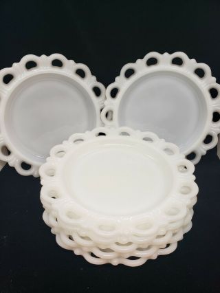 Vintage White Milk Glass Open Lace Scallop Edge 8 " Plates - Set Of 7
