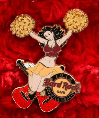 Hard Rock Cafe Pin Myrtle Beach Cheerleader Girl Uniform Pom Pom Guitar Red
