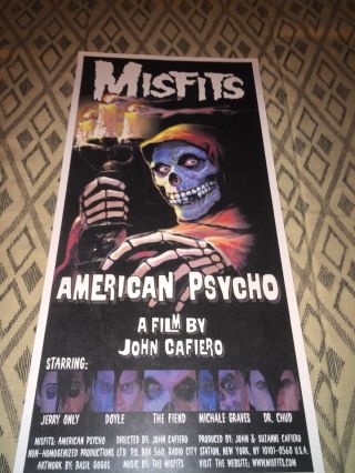 American Psycho 1998 Misfits Poster Rare” Danzig Michale Graves Monster Party