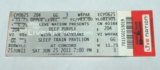 June 25 2011 Deep Purple W/ Joe Satriani Us Concert Tour Ticket Stub
