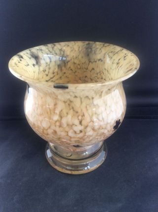 Vintage Glass Bowl Vase Brown And Cream With Gold Fleck Tint Polished Pontil