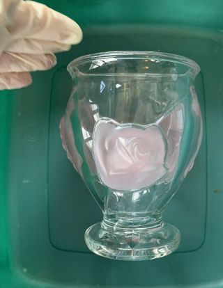Teleflora Crystal Raised Pink Rose Frosted Heavy Vase Made In France 6 