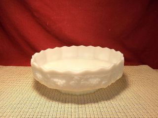 Anchor Hocking Fire King Vintage Pattern Milk Glass Footed Centerpiece Bowl