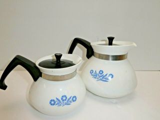 Vintage Corning Ware 3 - Cup And 6 - Cup Teapot P - 104 Blue Cornflower Kettle W/ Lid